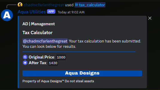 Aqua Designs | Tax Calculator